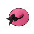 Chapeau de soleil en paille fuchsia à bord large avec un grand ruban noir - M (56-58cm) / Rose rouge