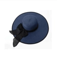 Cappello da sole in paglia blu navy a tesa larga con elegante fiocco nero donna - M / Blu Notte