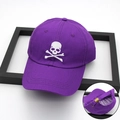 Purple cotton baseball cap with white skull embroidery and adjustable metal back strap - Adjustable / Purple