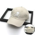 Beige cotton baseball cap featuring white skull embroidery and adjustable metal buckle - Adjustable / Beige