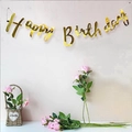 Golden metallic Happy Birthday banner with elegant wavy texture for party decor - Gold HAPPY BIRTHDAY Banner