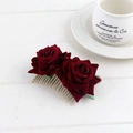 Peigne à cheveux roses en velours rouge foncé style ethnique pour coiffure de mariée - Bordeaux