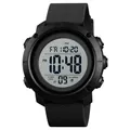 Digital sport watch for men with black silicone strap and multifunction display - Plastic Ring White Display / Black