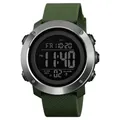 Orologio sportivo digitale con cassa in metallo argento e cinturino in silicone verde oliva - Anello in Acciaio Display Nero / Verde Militare