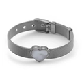 Correa de reloj de malla plateada con un dije de nácar blanco en forma de corazón - Color Acero