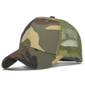 Detail of breathable jungle camouflage mesh back and reinforced stitching on baseball cap - Adjustable / Woodland Camo/Olive Mesh (4)
