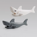 Assembled shark building block toys in white and gray with movable jaw and fin details - 2 Pcs Shark Set