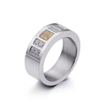 Silver brushed titanium steel wide ring with yellow square stone and white crystals - US 8 / Yellow