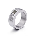 Brushed titanium steel ring for women featuring small white diamonds and dark square stone - US 8 / Green
