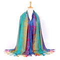 Etnische retro jacquard sjaal met kleurrijke pauwenveermotieven en franjes aan de rand - Meer blauw