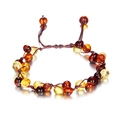 Bracciale in ambra naturale fatto a mano con perle multicolore cognac e giallo limone - Ambra naturale / Perle Tonde in Ambra Multicolore (AM12) / 18cm Regolabile