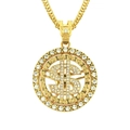 Collar hip hop dorado con colgante de dólar giratorio e incrustaciones de circonita - Dorado
