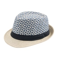 Cappello fedora estivo da uomo in paglia con trama blu e nastro nero decorativo - M (56-58cm) / Beige