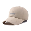 Quick-dry beige baseball cap with SPORT embroidery and curved brim for outdoor sports - Adjustable / Khaki
