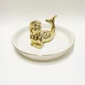 Elegant Nordic ceramic jewelry tray with golden mermaid figurine and gold rim finish - Mermaid Jewelry Stand