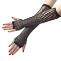 Long black wide-mesh fishnet gloves in punk style with fingerless elastic design - With Card Pack / Black