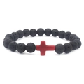 Bracciale in pietra lavica nera con ciondolo a croce rossa su sfondo bianco - Croce Rossa