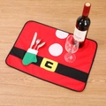 Christmas Santa Claus table mat with red belt design and green cutlery glove pocket - Green Glove Style / Red/Green