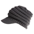 Detail of dark grey cable knit baseball cap with flexible brim and soft winter texture - M (56-58cm) / Dark Gray