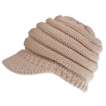 Detail of beige knitted ponytail baseball cap showing thick yarn texture and folded design - M (56-58cm) / Pink