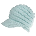 Close-up of light blue chunky knit ponytail baseball cap with textured layered design - M (56-58cm) / Light Blue