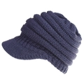 Close-up of deep blue knitted baseball cap featuring thick ribbed texture and curved brim - M (56-58cm) / Navy Blue