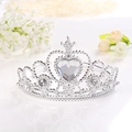 Princess silver tiara with heart-shaped crystal centerpiece and sparkling rhinestones - White