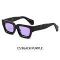 Chic square black frame sunglasses with marble pattern temples and purple lenses C5 - Black Frame Marble Leg Purple Lenses (C5)