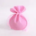 Pink velvet drawstring jewelry pouch with curved bottom for gift packaging - Pink
