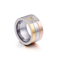 Three-tone titanium steel ring with yellow square main stone and side micro-inlaid diamonds - Tri-color Stitching Yellow Stone (KR47996-K)