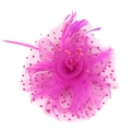 Pince à cheveux voile de mariée rose fuchsia avec plumes et pois pour les soirées - Rose rouge