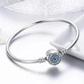 Rigid silver bracelet with blue Evil Eye charm bead encrusted with crystals - Guardian Eye Silver Bracelet 19cm