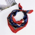 Elegant square neck scarf with red and blue chain patterns on a satin fabric finish - 5102 Classic Gold Chain Block