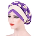 Détail d'un turban tressé pour femme en soie de lait de couleur violet et beige - M (56-58cm) / Violet Clair + Beige