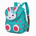 Toddler blue backpack with red polka dots and 3D plush bunny head for kindergarten - Green