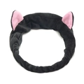 Elastic plush cat ear headbands in black and pink for washing face or makeup - Black