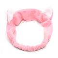 Close-up of pink plush cat ear headband made of soft fleece for face washing - Pink