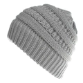 Solid dark grey cable knit beanie hat for men and women featuring a warm ribbed cuff design - Light Gray