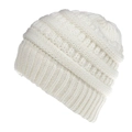 Minimalist white cable knit beanie hat with thick vertical ribbed and braided texture - White