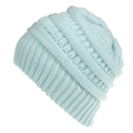 Light blue chunky knit beanie featuring cable knit patterns and ribbed cuff detail - Light Blue