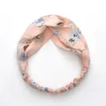 Pink floral twist headband for women with blue and beige flowers and elastic back strap - Pink Floral