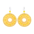 Bohemian large circular earrings with yellow woven beadwork and silver metal hooks - Yellow