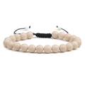 Adjustable woven bracelet featuring natural off-white round beads and a braided black cord - Cream White Stone