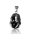 Ciondolo a forma di artiglio di drago da uomo in acciaio inox con sfera nera argento - Perlina Nera (Solo Ciondolo)