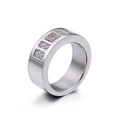 Brushed titanium steel wide band ring featuring five inlaid gemstones in silver finish - Ginger Yellow