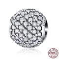 Sparkling S925 sterling silver ball charm bead with pavé set cubic zirconia stones - Full Pave Zirconia Ball (SCC733)