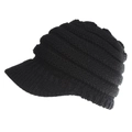 Close-up of black ribbed knit baseball cap with thick texture and plain back design - M (56-58cm) / Black