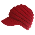 Close-up of red cable knit baseball cap showing the textured rib pattern and short brim - M (56-58cm) / Red