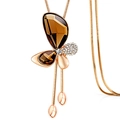 Sparkling butterfly pendant long sweater chain with brown crystal and rose gold rhinestones - Gold and Coffee