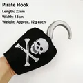 Black pirate hook prop with skull pattern and metal texture, length 22cm and width 13cm - Pirate Hook
